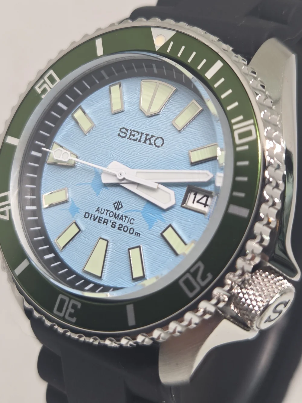 Custom 38mm Automatic Seiko Mod Watch NH35 Baby Blue Diver